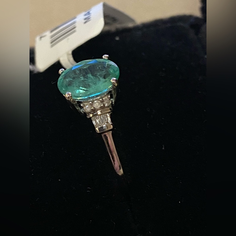 Ethiopian Emerald & Diamond, Platinum over Sterling Silver Ring Size 8 - Picture 9 of 15